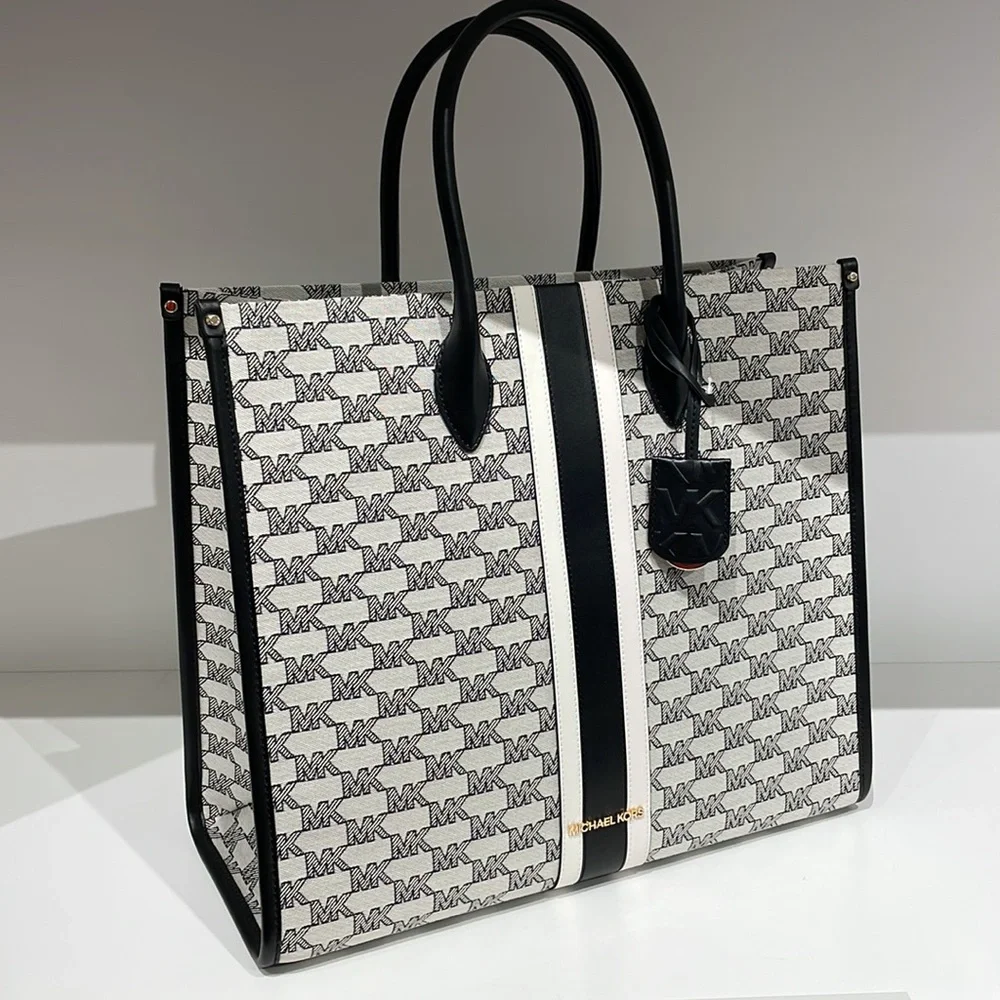 Michael Kors Mirella Large Striped Logo Jacquard Tote Bag